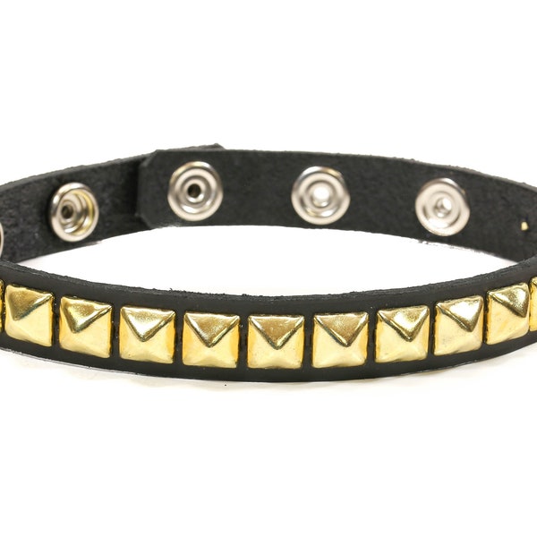 Gold Pyramid Studded Genuine Cowhide Armlet Armband Queen Style 3 Snap Adjustable Heavy Duty