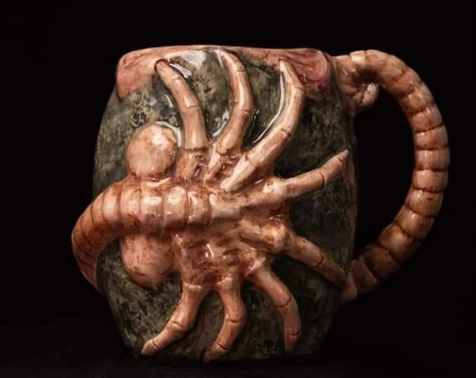 Facehugger Alien mug. Sculpted ceramic tiki mug. Horror art