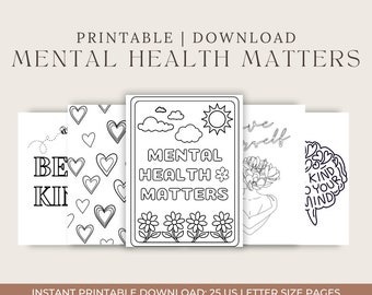 Páginas para colorir imprimíveis sobre saúde mental | Folhas para colorir para alívio do estresse e bem-estar para download | Coloração digital para questões de saúde mental