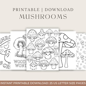 Mushrooms Adult Coloring Sheets | Printable Fungi-Themed Pages | Downloadable Mushroom Coloring Sheet Bundle for Relaxation & Creativity