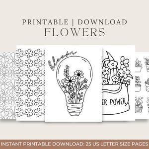 Flowers Printable Coloring Sheets | Downloadable Floral Patterns | Digital Coloring Pages for Relaxation, Mindfulness, and Stress Relief