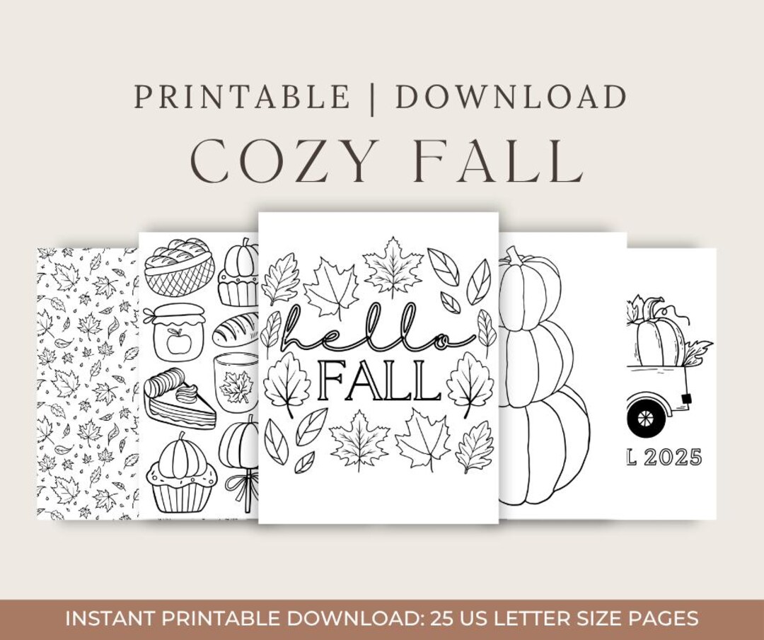 Cozy Fall Coloring Sheets | Printable Autumn Coloring Pages for Adults ...