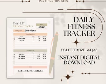 Daily Fitness Tracker | Printable Digital Workout Log | Downloadable Lifting Progress Tracker for Gym Goals and Fitness Progress