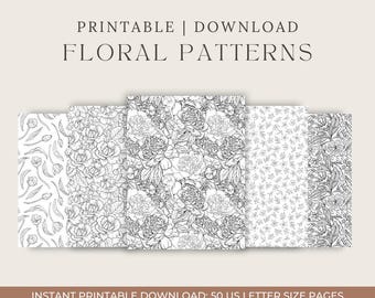 Folhas de colorir com padrões florais para adultos | Páginas com tema de flores para imprimir | Pacote de folhas de colorir florais para download para relaxamento e criatividade
