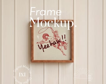 Square Farmhouse Cabin Frame Mockup: 2 Sizes Included, Rustic Walnut, Western Ranch Beadboard Interior