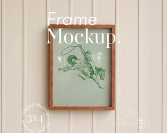 Farmhouse Cabin Frame Mockup (3:4), Rustic Walnut, Western Ranch Beadboard Interior, Camping Lodge Style
