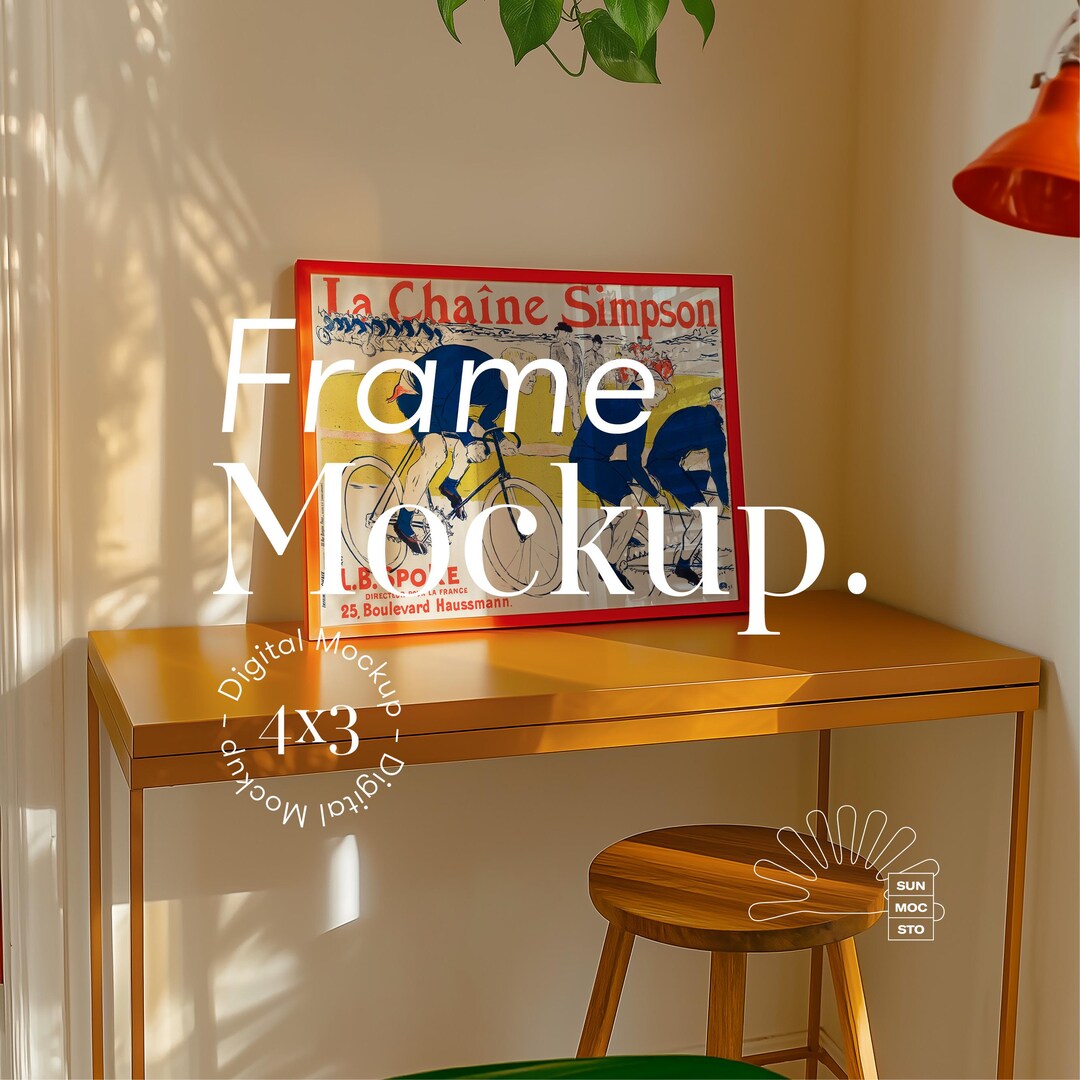 Red Frame Mockup: Horizontal Frame, 4x3 Poster Template, Mustard Desk ...