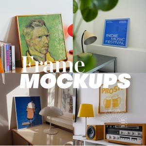 Paket med 50 kvadratiska rammockups, retro- och modern konstdisplay, PSD-filer för affischtryck bild 3