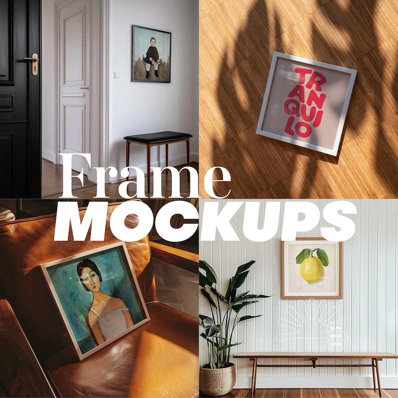Paket med 50 kvadratiska rammockups, retro- och modern konstdisplay, PSD-filer för affischtryck bild 6