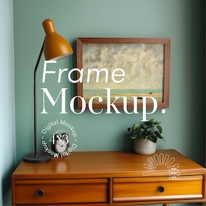 Mid-Century Modern Frame Mockup: 4x3 Horizontal Wooden Frame (PSD, JPG)