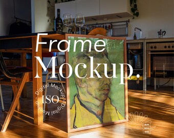 Large DIN A Frame Mockup: Sunlit Modern Kitchen Interior (PSD, JPG)