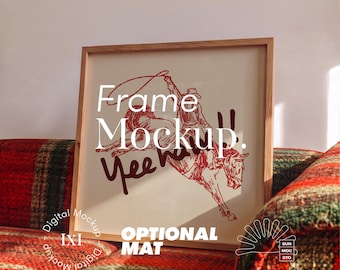 1:1 Rustic Wooden Frame Mockup, Large & Small Square, Optional Mat, Farmhouse Cabin Decor, PSD