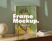 Japandi Frame Mockup: Light Wood, Adjustable Wall Color (3x4 Ratio, PSD, Digital Download)
