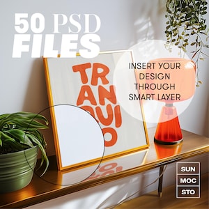 Paket med 50 kvadratiska rammockups, retro- och modern konstdisplay, PSD-filer för affischtryck bild 2