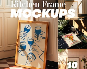 Retro Kitchen Frame Mockups: Mid-Century Art Display (PSD Files)