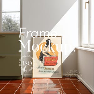 May include: A framed vintage poster with a woman in a black dress sitting on a red circle. The poster is titled "Bouquins FalLOU 6. Rue Victor Mouse AFFICHES Dessins & Estampes MODERNES".