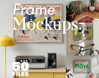 50 Horizontal Frame Mockups Bundle, Retro Mid-Century Modern Templates (PSD Files)