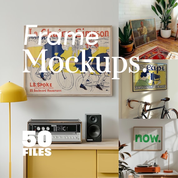 50 Horizontal Frame Mockups Bundle, Retro Mid-Century Modern Templates (PSD Files)