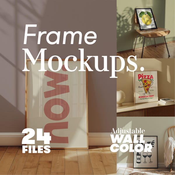 Vertical Frame Mockup Bundle: Customizable Wall Color, Modern & Minimalist Interior Designs (PSD Files)