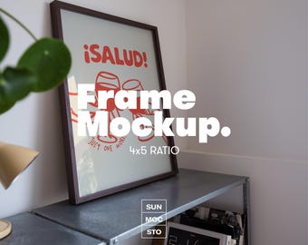 Frame Mockup: Dark Brown, 4x5, Minimalist Home Office (PSD & JPG Digital Download)