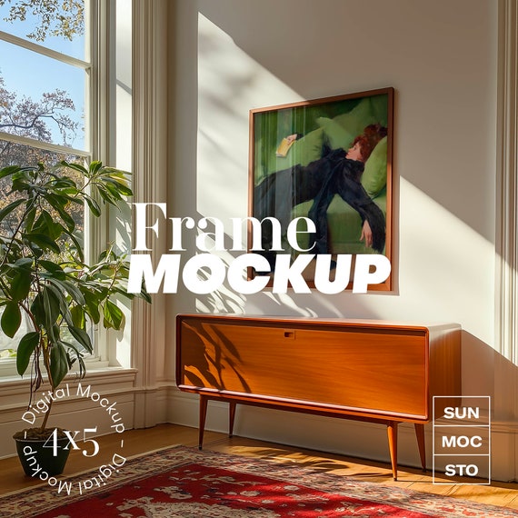 ミッドセンチュリーモダンフレームモックアップ：日当たりの良い部屋