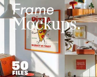 50 Square Frame Mockups Bundle, Unique Interior Templates, Retro & Modern Art Display, PSD Files for Poster Prints, Photoshop Mockup Pack