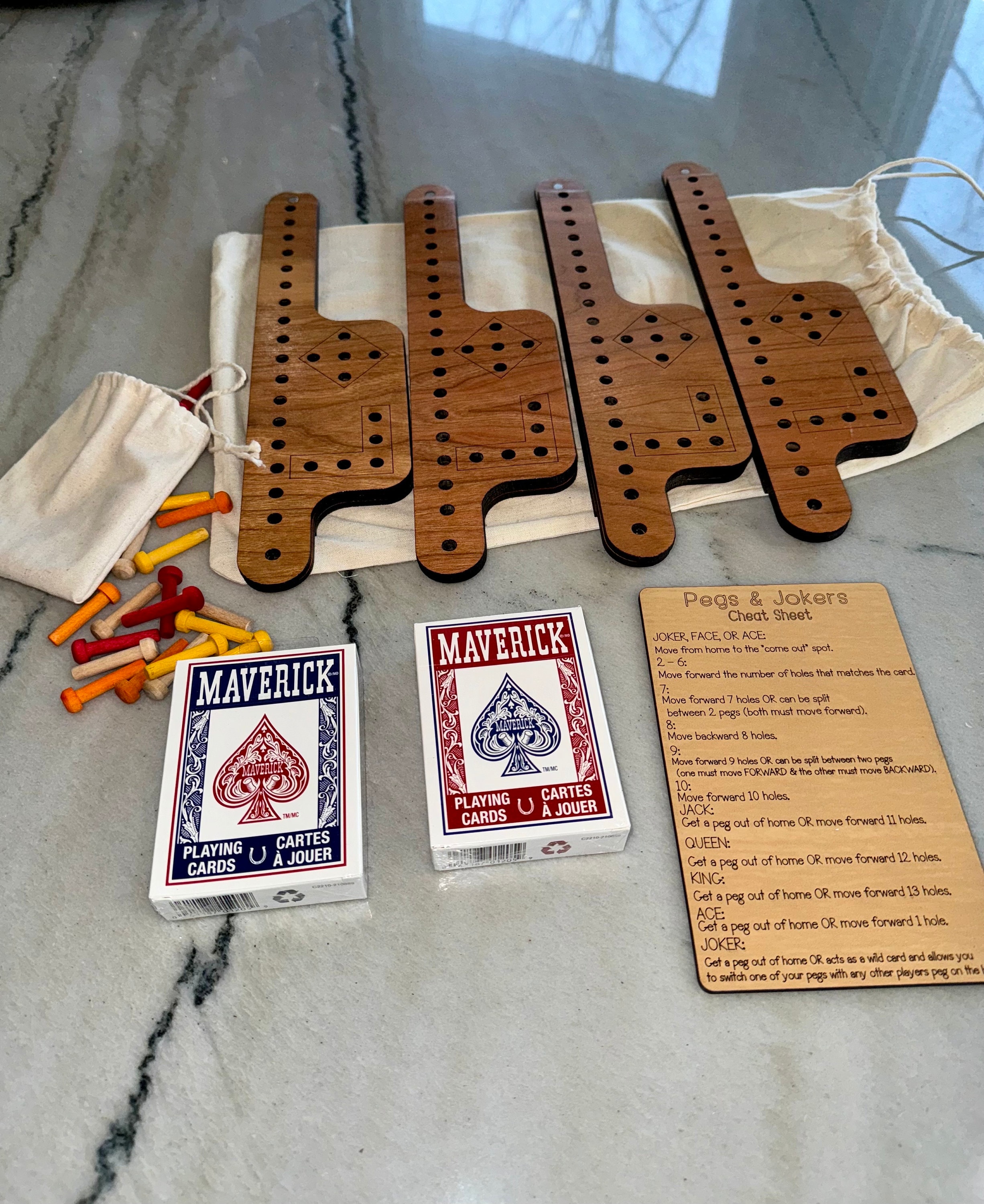 Travel Size Pegs &amp; Jokers Wooden Game With Rules “cheat Sheet”. - Etsy