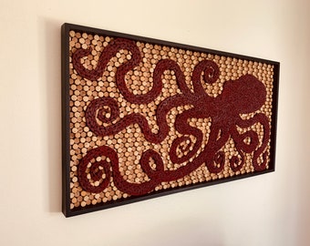 Recycled Weinkorken Oktopus Wand Kunst Skulptur XL Gerahmte Kunst Ozean Kunst Weinkeller Hotellobby Weingut Weihnachtsgeschenk Einweihungsparty Geschenk