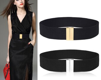 New Waistband HOT Women's waistbands elastic wide belt gold buckle cummerbund female black strap white dress decoration gifts