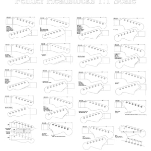 18 Fender Headstock Shapes inc, strat, tele, jaguar, jazzmaster etc plans vector in svg, pdf, ai and jpg. Detailed 1:1 scale.