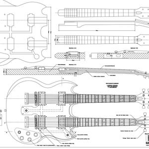 Gibson SG double neck style guitar plans vector in svg, pdf, dfx, ai and jpg. Detailed 1:1 scale.