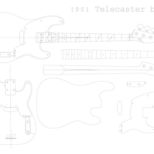 1951 Fender Tele basplannen bestandsindeling svg, dxf, pdf voor cnc