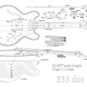 335 Dot Guitar plans vector 1:1 scale in dxf, svg, pdf and ai format