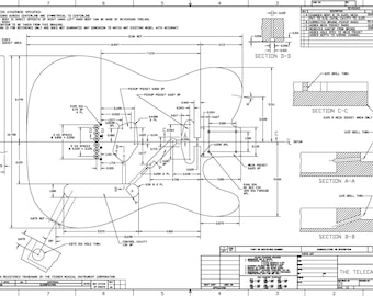 Telecaster body plans vector in svg, pdf, dfx, ai and jpg. Detailed 1:1 scale.