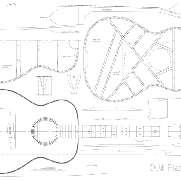 Martin O.M style guitar plans/ file in svg/pdf/dxf/crv/crv3d