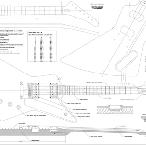Gibson Explorer style guitar plans vector in svg, pdf, dxf, ai and jpg. Detailed 1:1 scale.