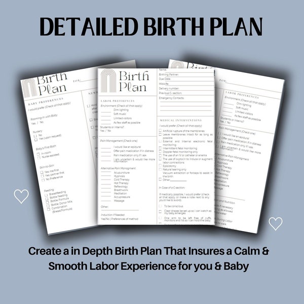 Customizable Birth Plan Template & Pregnancy Planner Bundle Natural Birth, Natural Birth Planning, Printable, Digital Download