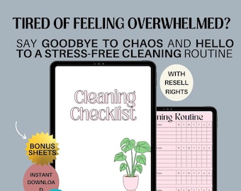 ADHD Friendly Cleaning Checklist | Weekly and Monthly Schedule, Editable, Instant Download | Chore Schedule, Deep Cleaning Charts, MRR & PLR