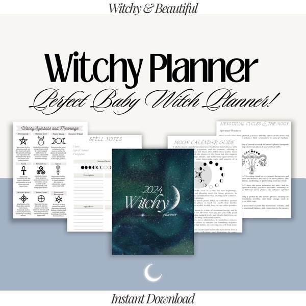Printable Witchy Planner Bundle | Tarot and Astrology Planner with Journal Prompts and Moon Rituals | Digital Download | Grimoire Pages