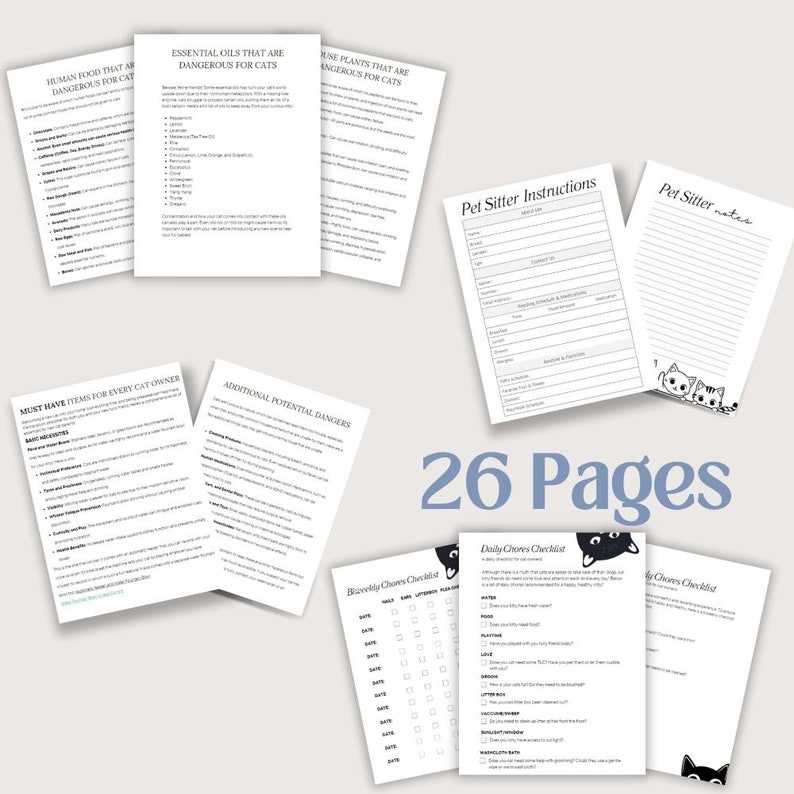 Printable Cat Planner, Cat Care Guide | Pet Planner for Pet Parents ...