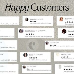 May include: A collage of customer reviews for a digital product. The reviews are positive and highlight the quality, ease of use, and value of the product. The reviews are displayed in a grid format with a star rating and a short description.