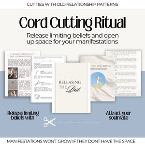 May include: A collage of images with the text "Cord Cutting Ritual" and "Release limiting beliefs and open up space for your manifestations". The images are about releasing limiting beliefs and attracting your soulmate. The text "MANIFESTATIONS WON'T GROW IF THEY DON'T HAVE THE SPACE" is at the bottom of the collage.