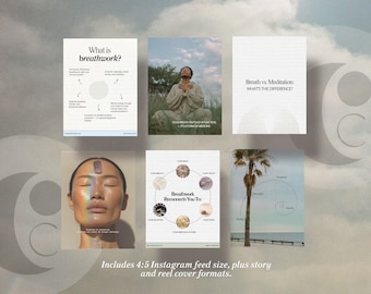Breathwork Coach Instagram Templates | Social Media Breathwork Posts Reel Covers Story Slide Stock Images Spiritual Instagram Instructor