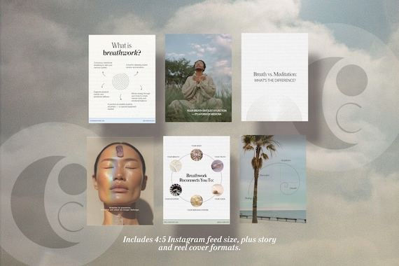 Breathwork Coach Instagram Templates | Social Media Breathwork Posts Reel Covers Story Slide Stock Images Spiritual Instagram Instructor