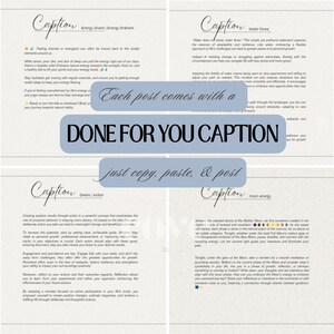 May include: A collage of four images with text overlays. Each image features a caption with a different theme: Energy Givers, Water Flows, Desire Action, and Moon Energy. The text in each image provides inspirational quotes and advice related to the theme.