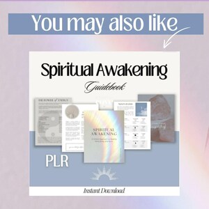 May include: A collection of digital guides titled "Spiritual Awakening Guidebook." The cover features iridescent text and a rainbow design. Additional pages include text and graphics. The phrase "Instant Download" is at the bottom.