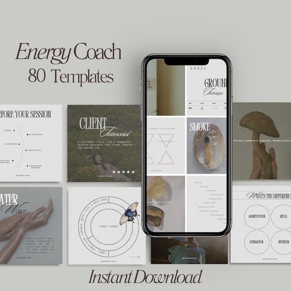 Energy Healing Templates for Instagram | Reiki Holistic Coach, Spiritual Coach, Canva Template Social Media Posts Wellbeing Life Coach Brand