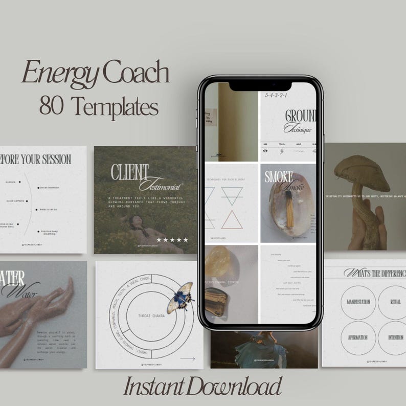Energy Healing Templates for Instagram | Reiki Holistic Coach, Spiritual Coach, Canva Template Social Media Posts Wellbeing Life Coach Brand image 1