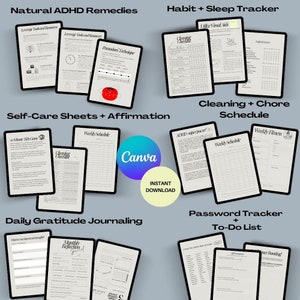 K&ouml;nnte beinhalten: Ein digitaler Planer mit druckbaren Seiten f&uuml;r Habit-Tracking, Schlaf-Tracking, Reinigungs- und Aufgabenpl&auml;ne, Selbstpflege, Affirmationen, Dankbarkeitstagebuch, Passwort-Tracking und To-Do-Listen. Der Planer ist so konzipiert, dass er Menschen mit ADHS hilft, ihre Zeit und Aufgaben zu verwalten.