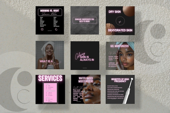 Luxury Melanin Skincare Instagram Templates | Esthetician Posts  Dark Aesthetic Editable Canva Template Acne Facial Marketing dermatologist